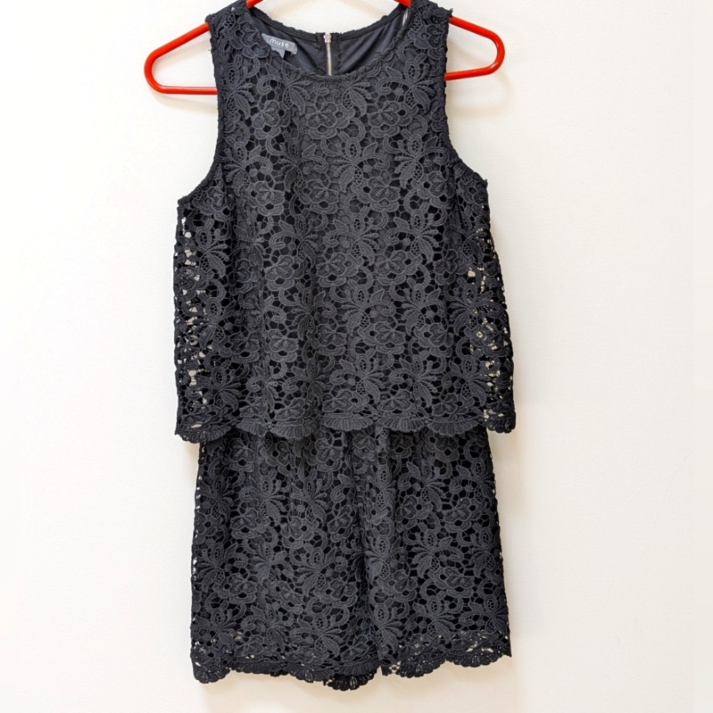 🖤 Muse Black Lace Overlay Romper - Size 4 | Elegant & Flirty